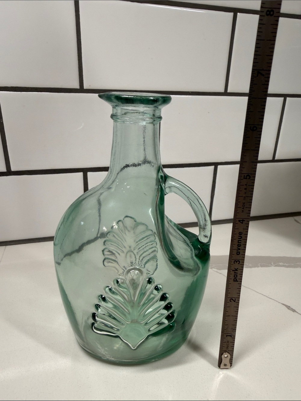 Vintage Canadian Maple Syrup Green Embossed Glass Decorative
